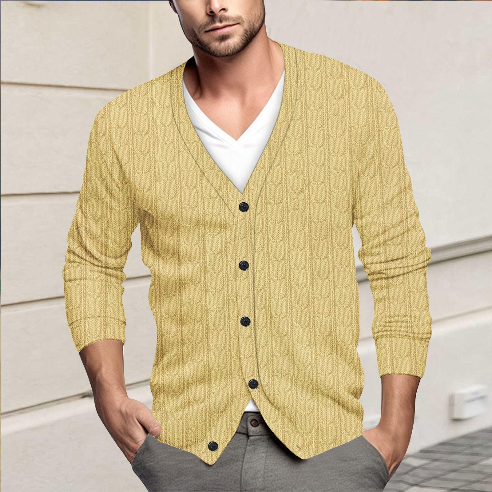 Мужская повседневная однобортная модная куртка-кардиган с длинными рукавами на пуговицах L бежевый 2473₽