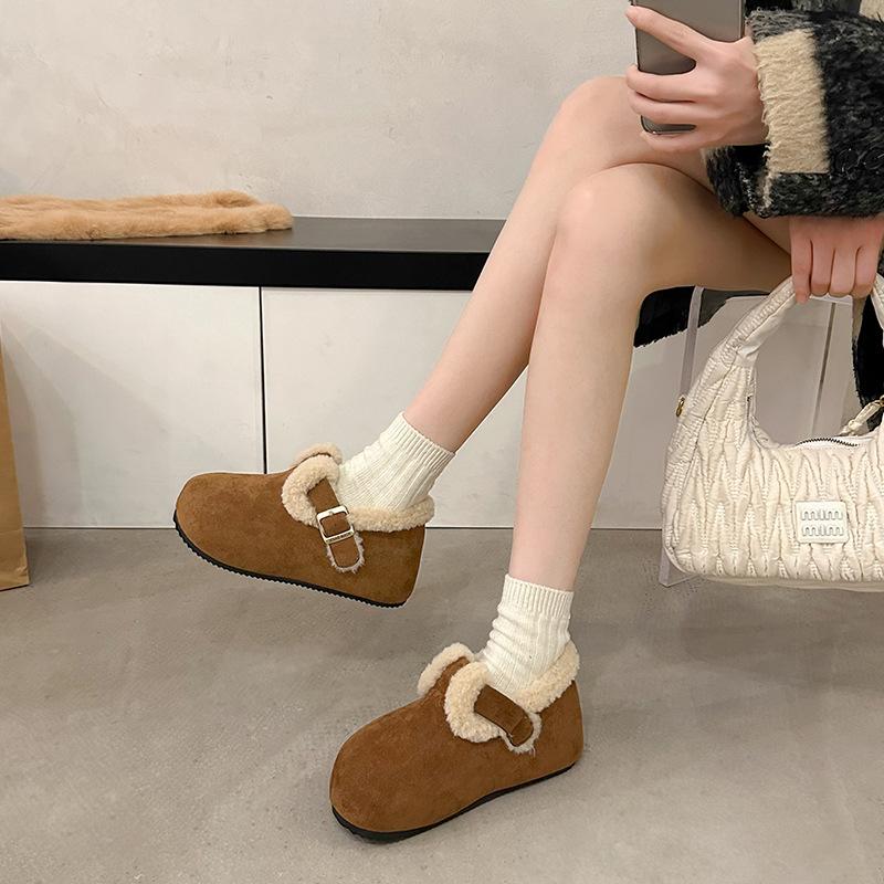 Lamb Wool Maillard Doudou Shoes Single Shoes Women's 2025 Winter New Flat-bottomed Wear with Velvet Bread Shoes Boken Shoes