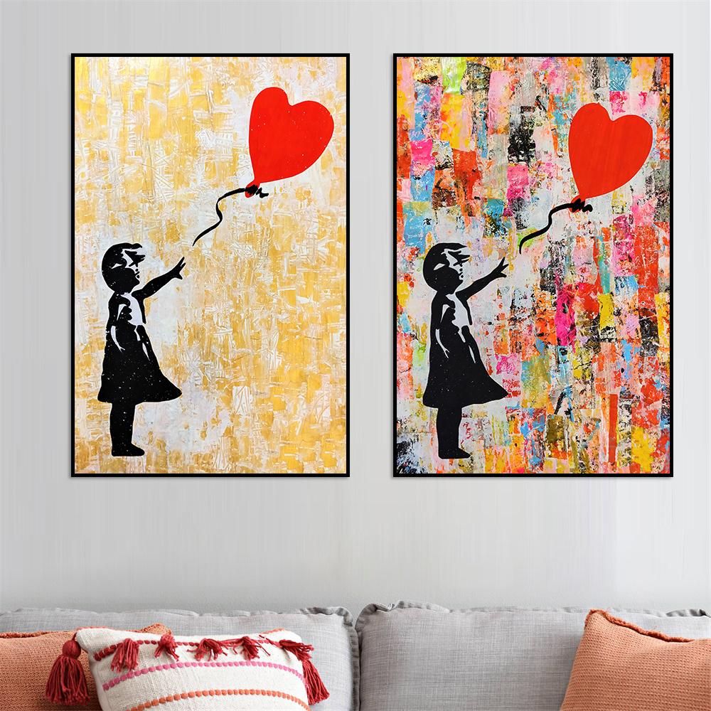 Banksy Girl with Balloon Graffiti Contemporary Print Poster Wall Canvas Art Sample Painting for Living Room Home Decor Cuadros