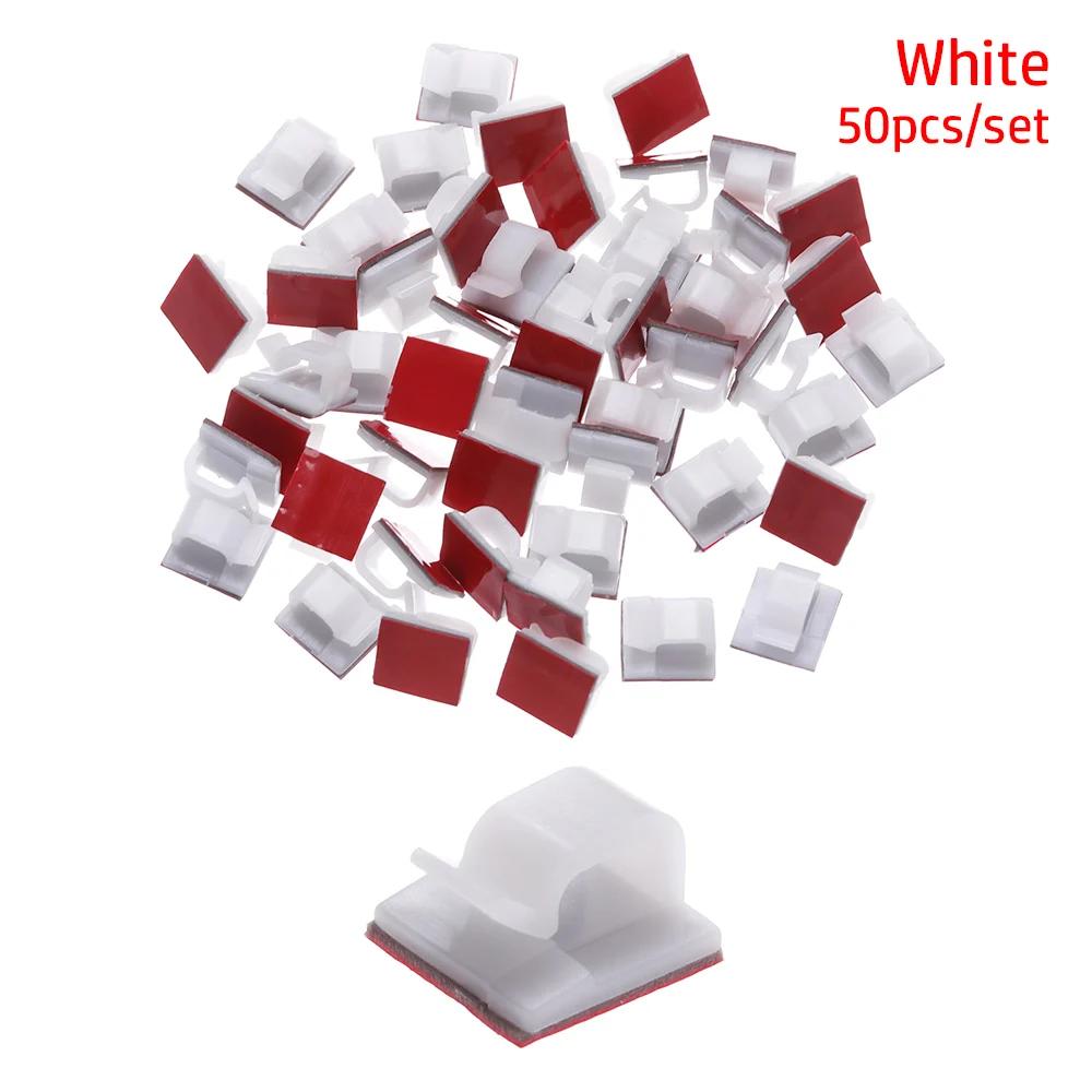50pcs Plastic Cable Clip Fixer Holder Cable Clamp Wire Management Buckle Line Self-adhesive Organizer Fastener Sticky Lines