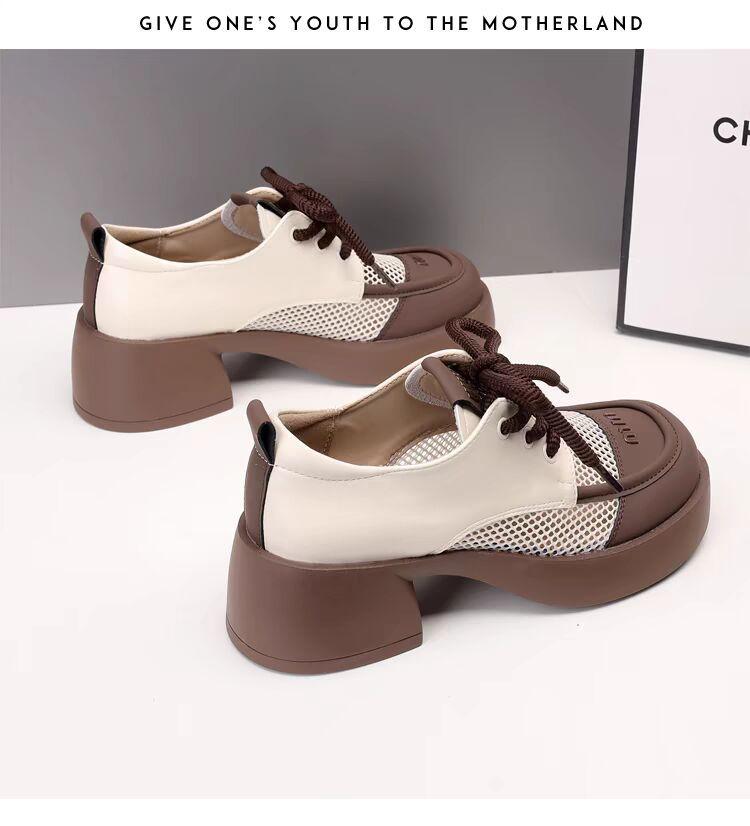 

Женские туфли-лодочки на массивной платформе, женские весенние лоферы из искусственной кожи на высоком каблуке, женские дышащие полые туфли с круглым носком на шнуровке 40