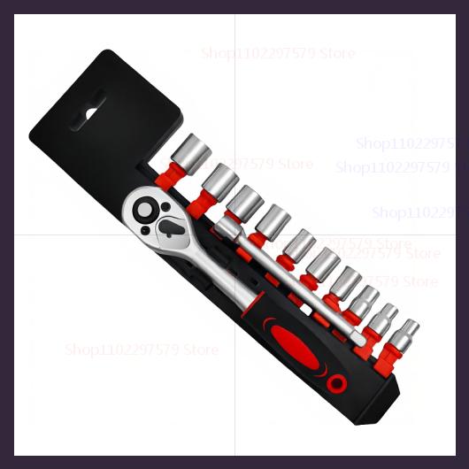 

12 Piece Automotive Socket Set with Quick Ratchet Wrench and Hexagon Heads Car Repair Tools for Auto Maintenance and Mechanical