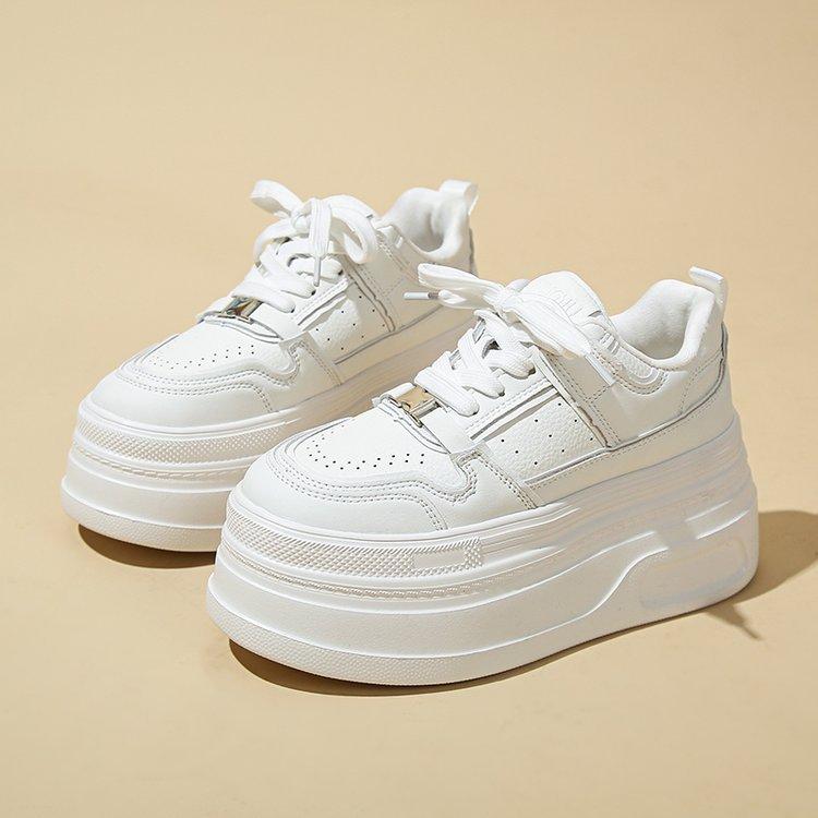 Little White Shoes Women's 2025 Spring New Versatile Thick Baseplate Shoes Versatile Small Inner Height Increase Leisure Sports Muffin