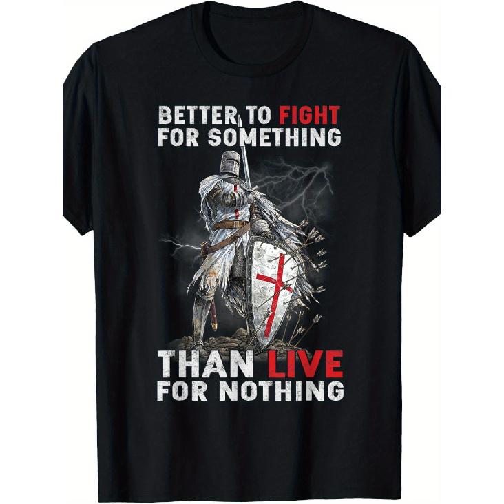 Men S Templar Crusader Knight T-Shirt - Medieval Christian Warrior Graphic Tee with Templar Cross & Knight Design, Bold Better to Fight for S чёрный