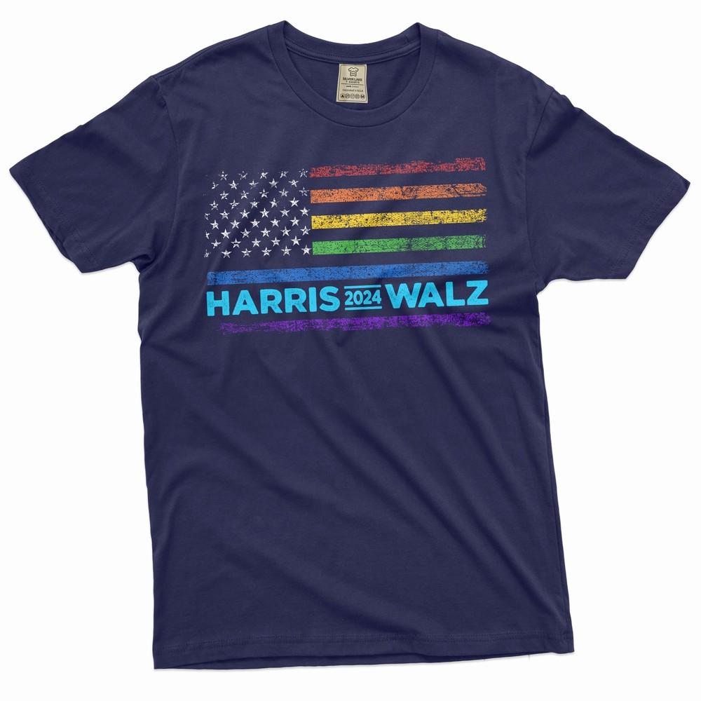 

Harris Walz LGBT USA Flag T-shirt LGBT Liberal Shirts Democrat T-Shirts XL