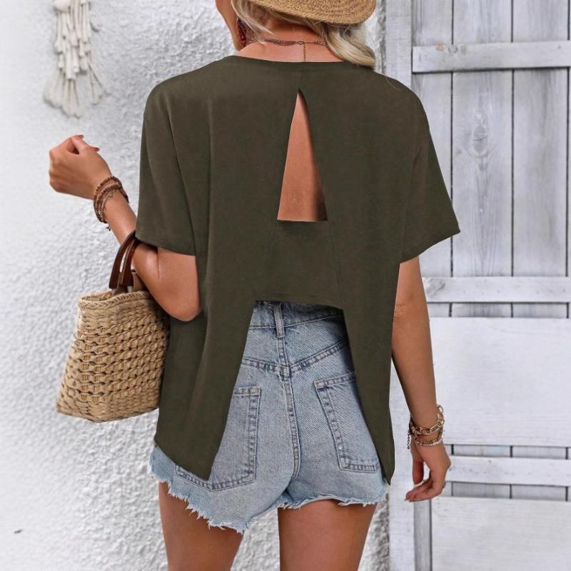 Fashion Casual Back Split Women's T-Shirt New Short Sleeve Top
