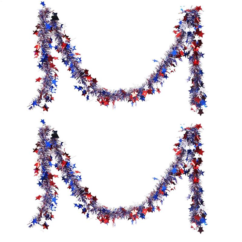 4th Of July Tinsel Garland Star Patriotic 4th Of July Twist Garland 2x Celebration Holiday Decorations Hangable Parade Ornaments CN