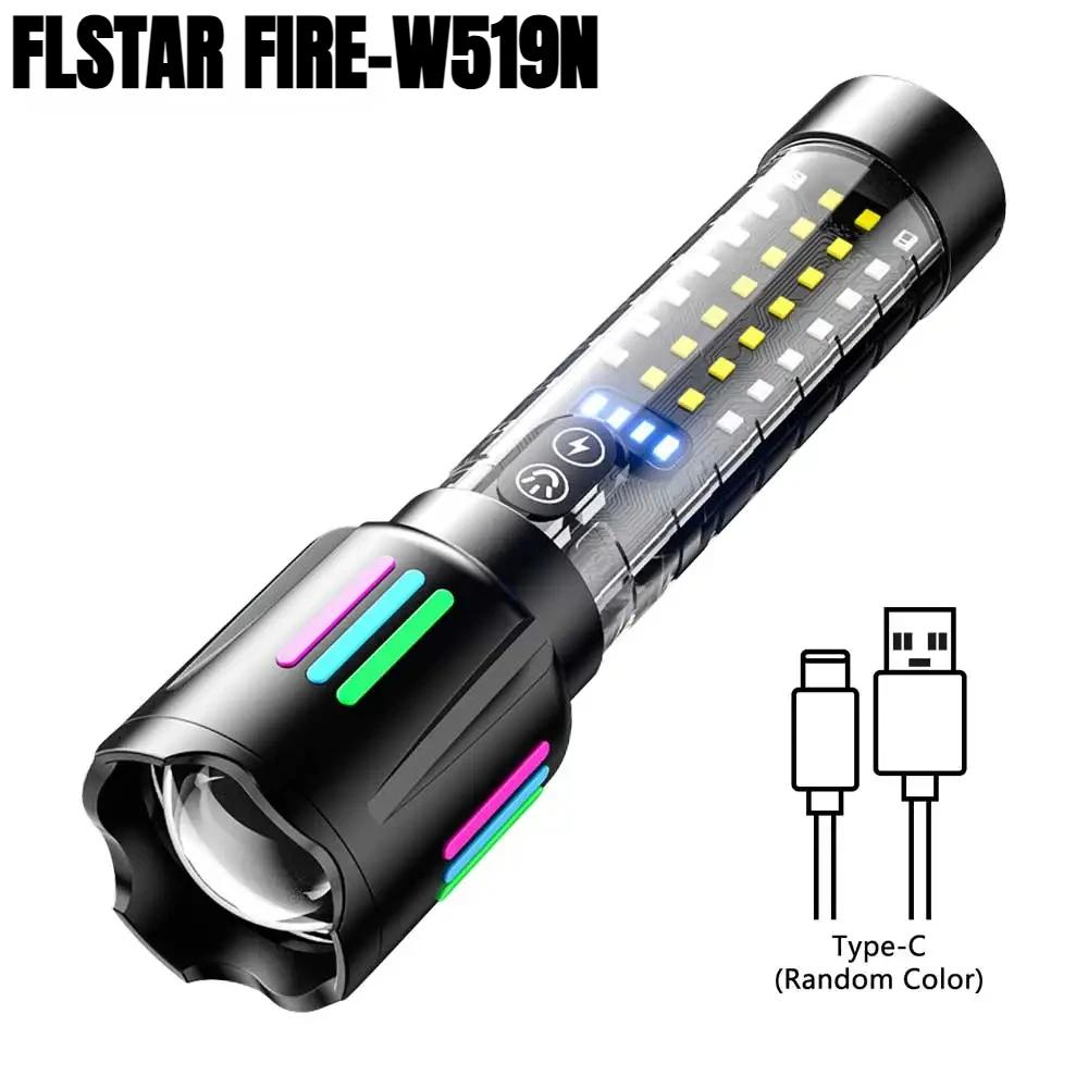 

Флуоресцентный светодиодный фонарик-полоска, перезаряжаемый от USB, портативный фонарь, яркий прожектор из алюминиевого сплава, белое лазерное освещение, рабочий фонарь W519N-2 MODE