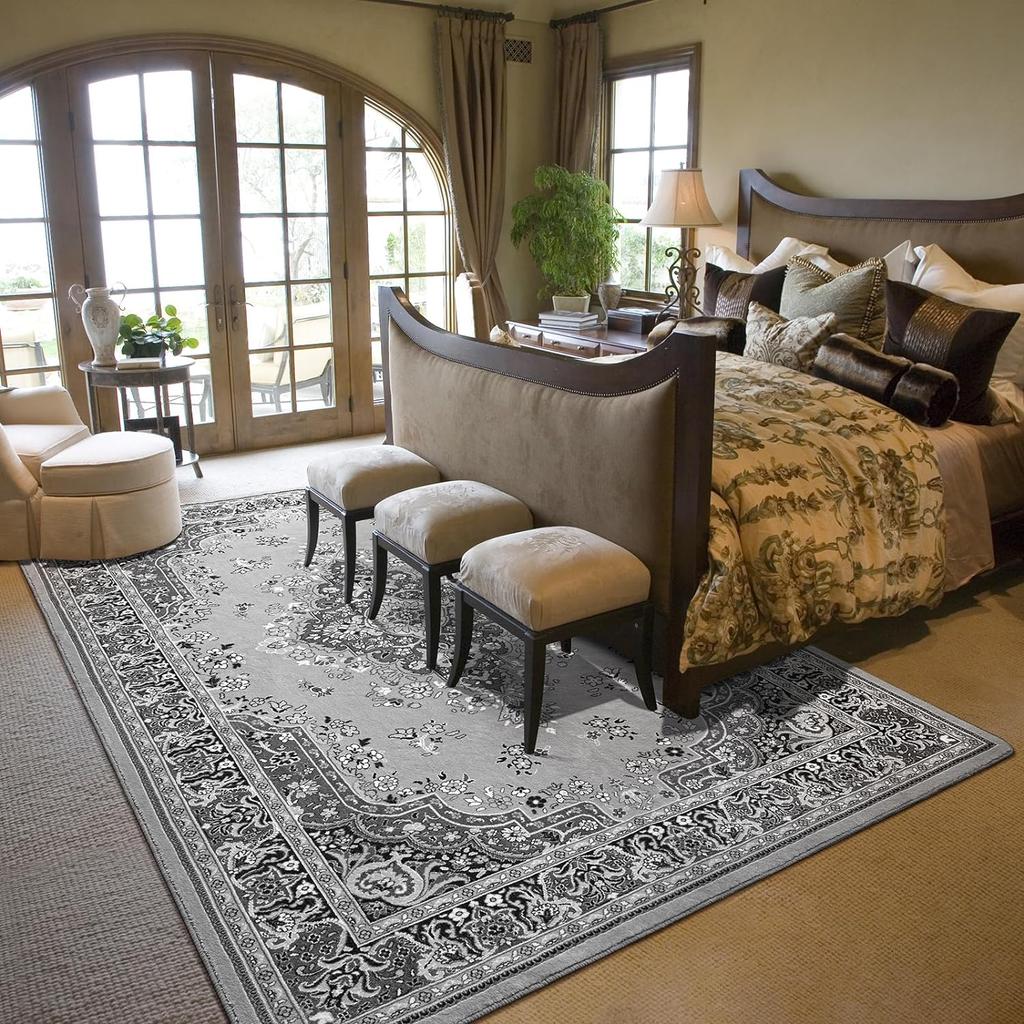 NOAHAS Washable Rugs for Living Room Non Slip Vintage Rug Faux Wool Floral Rug for Bedroom Dining Room Carpet Rug for Room Decor