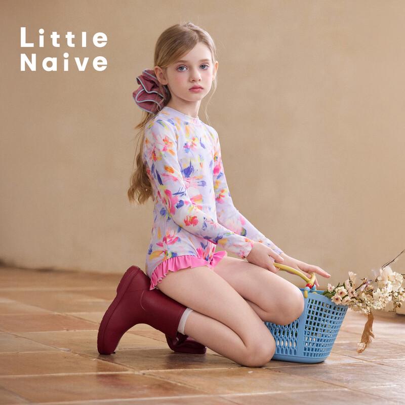 Kleines naives Mädchen Langarm UV-Schutz Einteiler Badeanzug