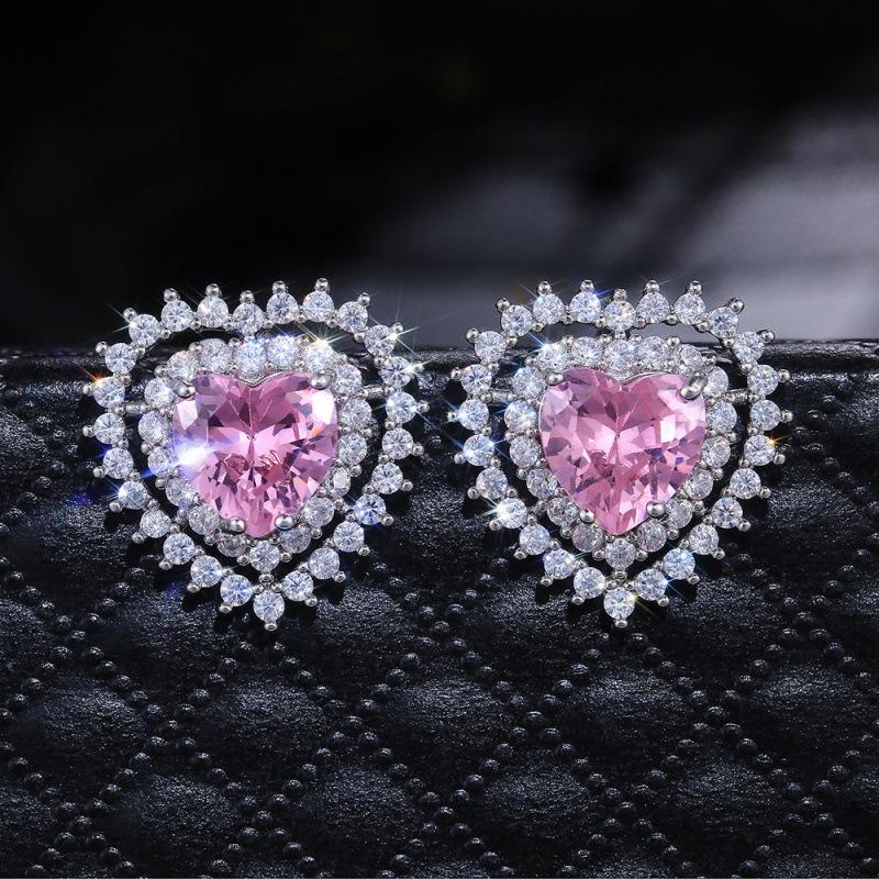 wih new peach heart stud earrings women s earrings Mori wild zircon love earrings