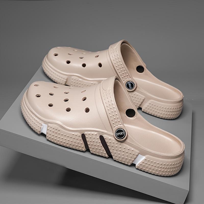 Plus Size Men's Solid Colour Hollow Out Clogs, Comfy Non Slip Durable Soft Sole EVA Slippers for Men's Indoor Outdoor Activities