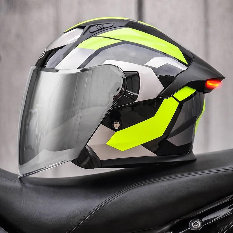Smart LED Tail Light Motorcycle Helmet 3/4 Open Face ABS Full Protection Universal Fit Men Women