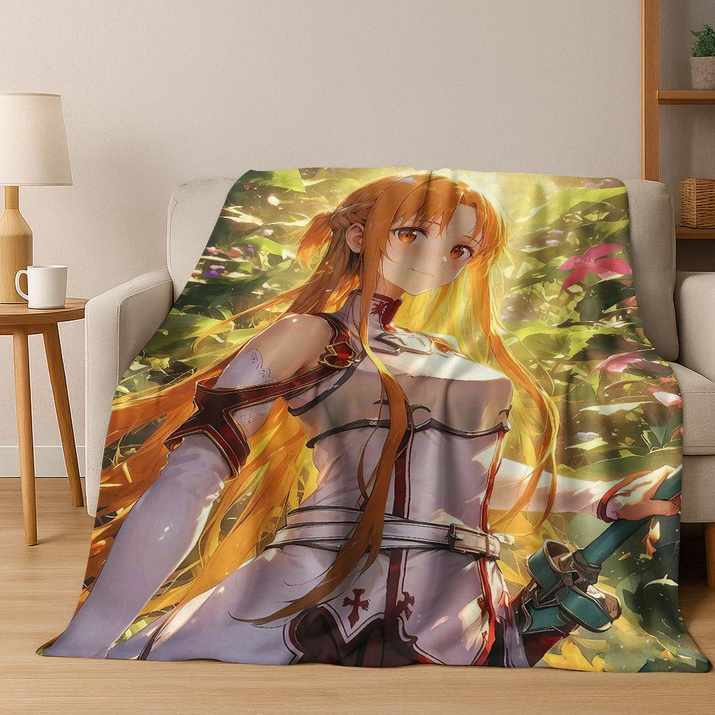 Anime SAO Sword Art Online Cartoon 3D Flannel Blanket,Cozy Soft Throw Blanket for Home Bedroom Bed Sofa Picnic Cover Gift Kids