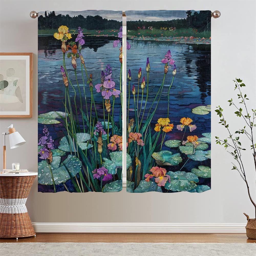 Chiffon Curtain for Living Room Flowers After Rain Sheer Curtains Salon 2 Pieces Short Window Curtains Home Blackout Blinds the