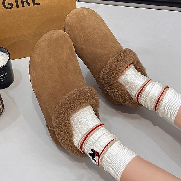 Platform-soled Boken Shoes Women's 2025 Autumn and Winter New One-pedal Fluffy Cotton Shoes Piled and Thickened Small Potato Snow Boots