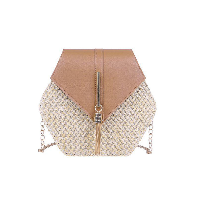 Trendy Woven Hexagonal Shoulder Crossbody Bag – Solid Color with Tassel Chain