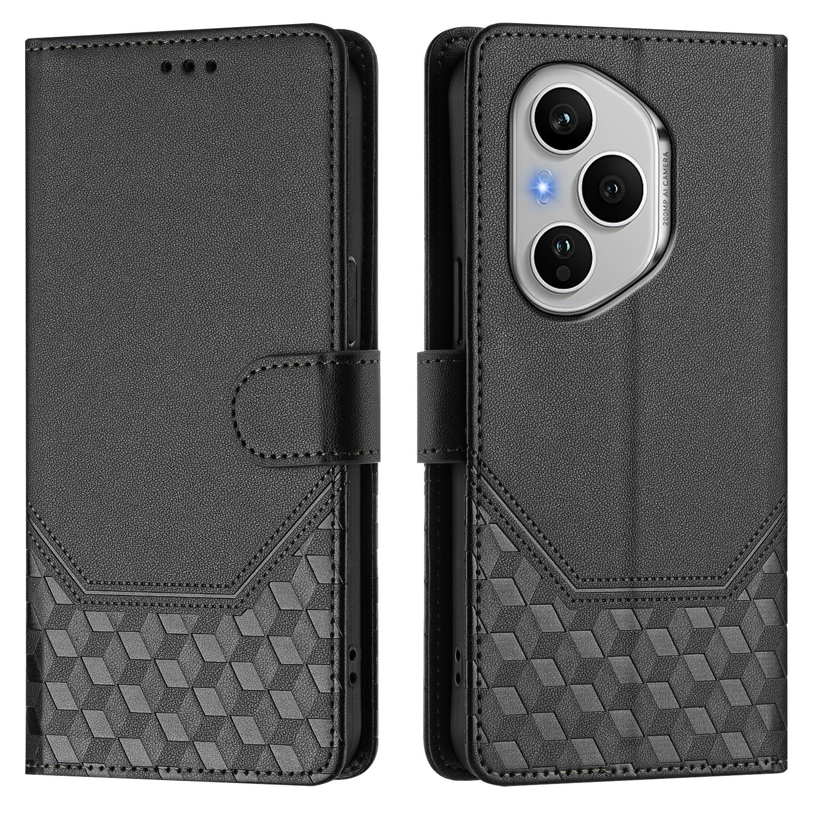 

Для Honor 400 Pro 5G (Глобальний) Чохол з тисненням у вигляді стільників, шкіряний чохол для телефону з RFID-захистом і ремінцем C