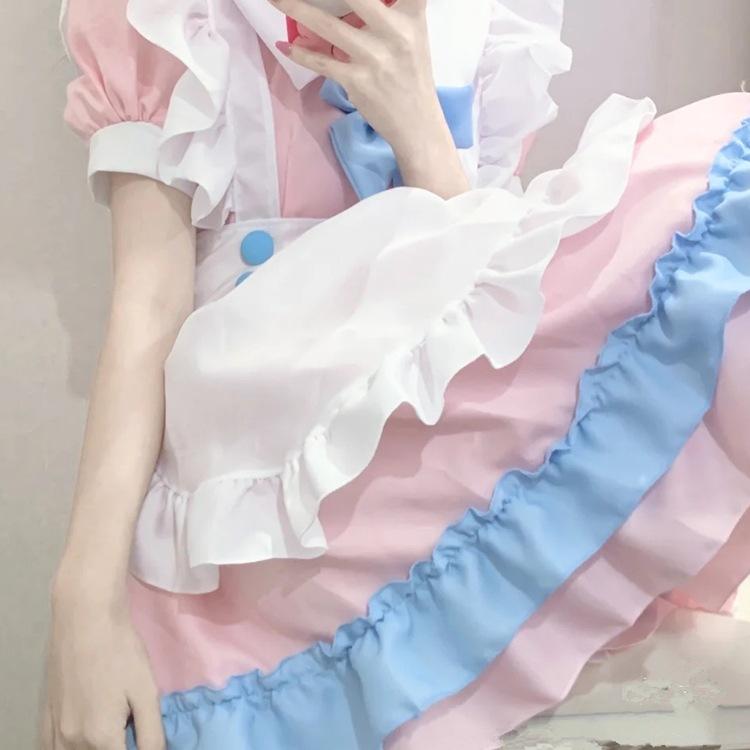 S-4XL large size maid dress, super cute big bow Lolita dress, women's boss pink and blue cute dress.