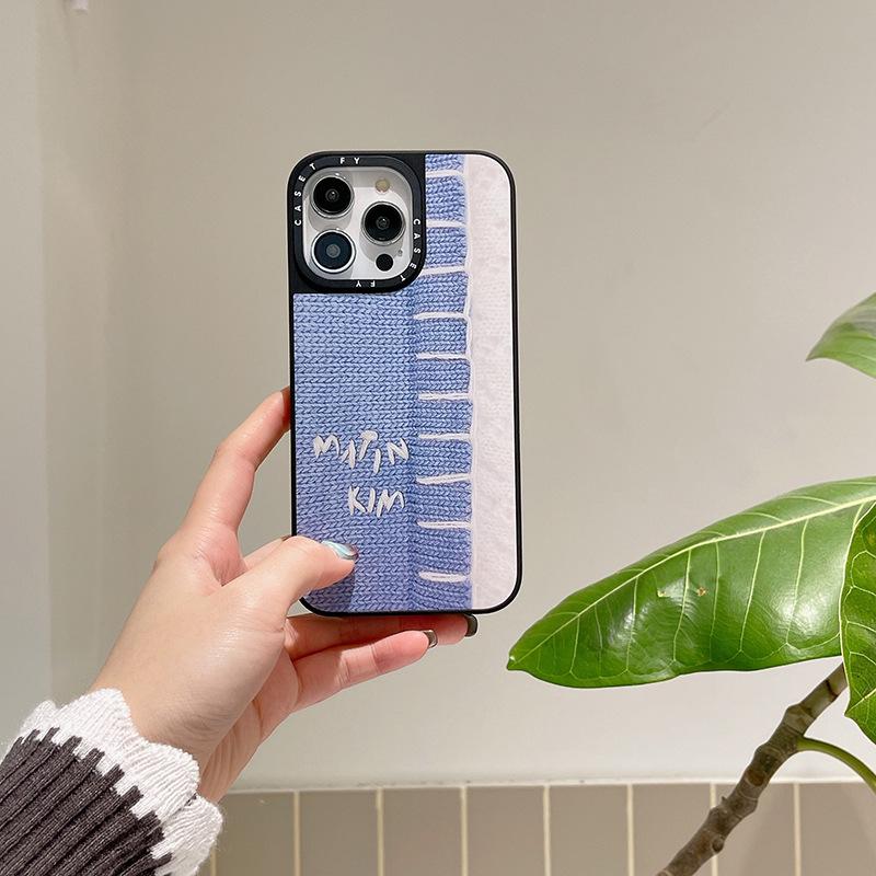 "Korean Denim Drop-Proof Case for Apple iPhone 12-16 Pro Max, Trendy Mirror Design."