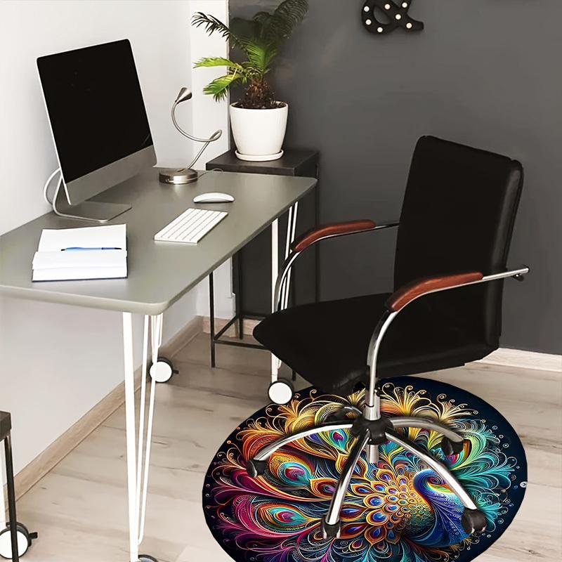 

1pc Office Carpet Chair Mats Colorful Peacock Feather Mandala Perfect for Decorating Office Chairss, Or Bedrooms.YDT576 80cm by 80cm