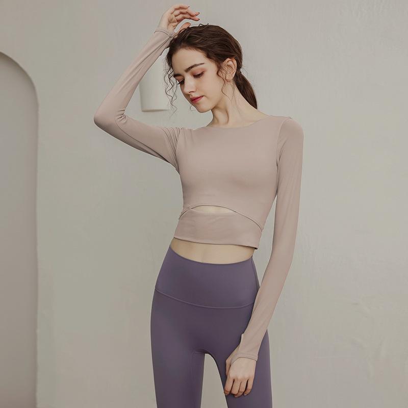 

Женский спортивный топ с длинным рукавом большого размера с нагрудными вкладышами - Утягивающая одежда для йоги, бега и фитнеса на осень/зиму M