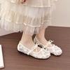 Women Mary Jane Shoes Round Toe Low Heel Butterfly-knot Shallow Single Shoes Dress Breathable Mesh Versatile Gentle Ballet Shoes