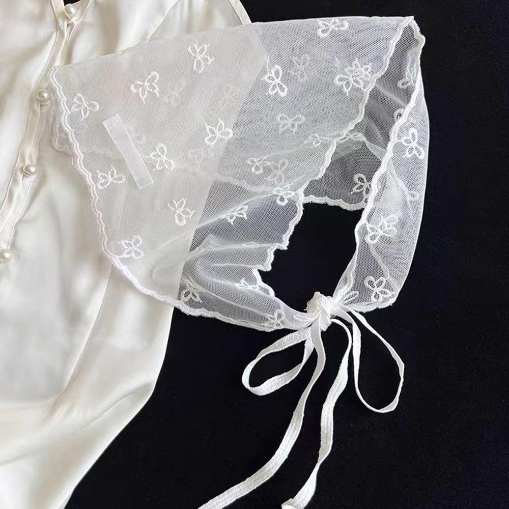Embroidered Lace Triangle Headscarf Hollow-out Pastoral Style Hair Scarf Wraps Woven Floral White Lace Skirt Hair Accessories