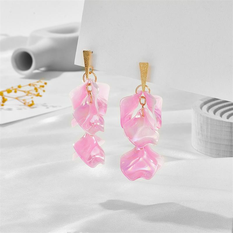 Dangle Acrylic Chiffon Petal Earrings - Long Rose Flower Statement Earrings For Women - View #8