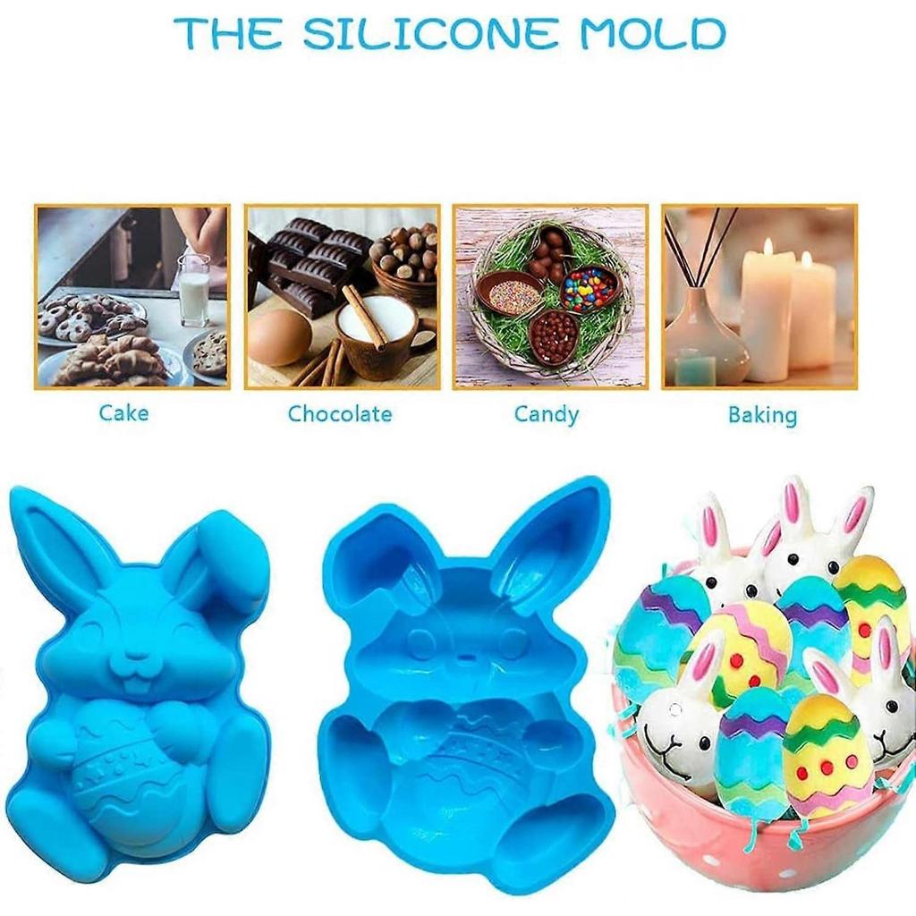 2025 Latest Model Easter Bunny Egg Mold, Rabbit Shape Baking Mold Chocolate Candy Molds for Chocolate Candy Muffin Cupcakes Jelly Soap Ice Cubes (Bl