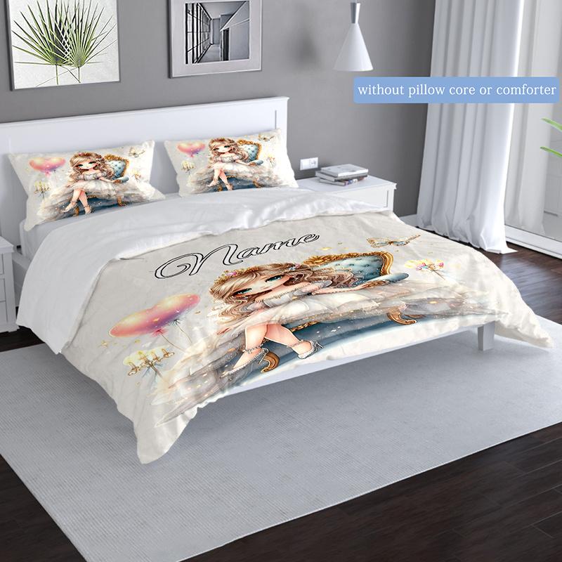 Prettyprincessstyle Customize Your Name Duvet Coversoftbedding Set For Bedroom Guest Room And Dorm Decoration Threepiece Set Includes 1 Duvet Cover 2