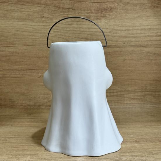 Ghost Bucket Candy Holder Lighted Halloween Treat Bucket Ghost Holding Light-up Pumpkin Lantern Bucket for Party Favors Trick or Treat