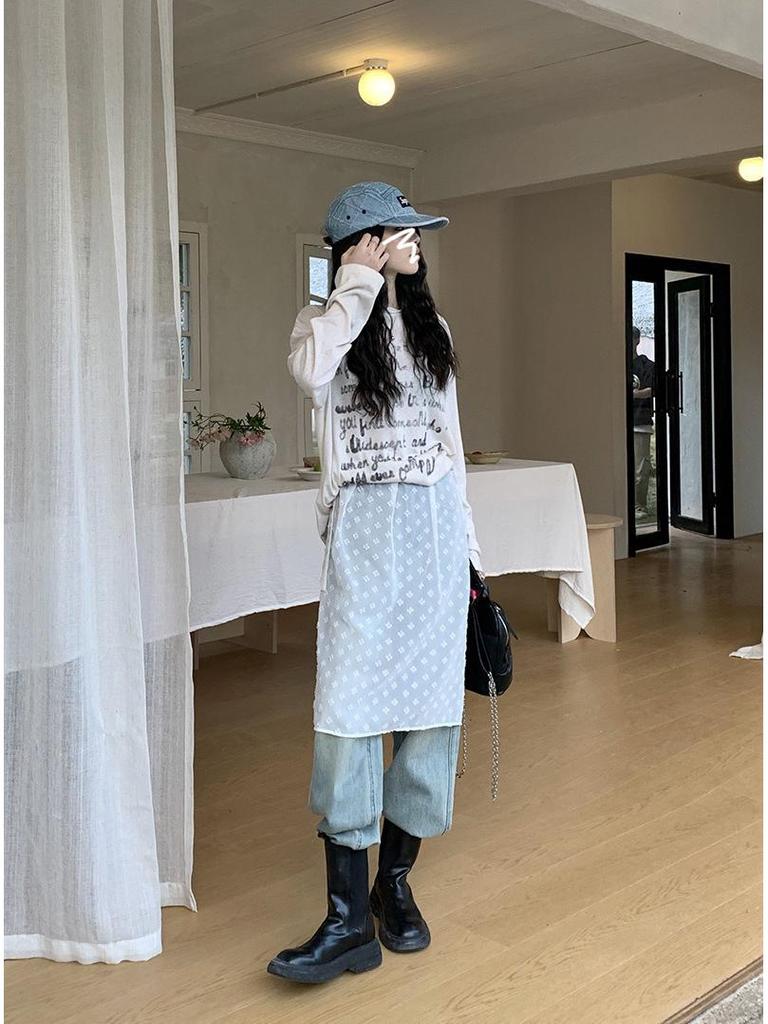 Gładka Przezroczysta Warstwowa Spódnica Midi z Wysokim Stanem, Wiązana i z Koronkowymi Detalami