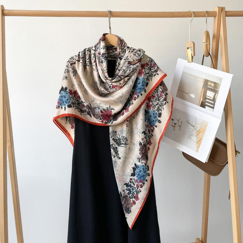 Silk Scarf Big Square Scarf for Women's Spring New High-end Touching Double-sided Digital Printed Shawl Scarf