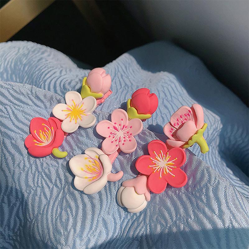 Fashion Pink Sakura Peach Blossom Hairpins Headwear For Women Girls Korean Version Sweet Flower Hair Clip Hair Accessories