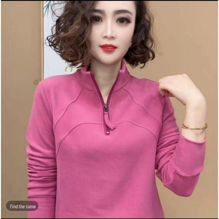 

Женская футболка с длинным рукавом приталенного европейского стиля, на немецкой вельветовой подкладке - универсальная для весны, осени и зимы 2024 5XL красный