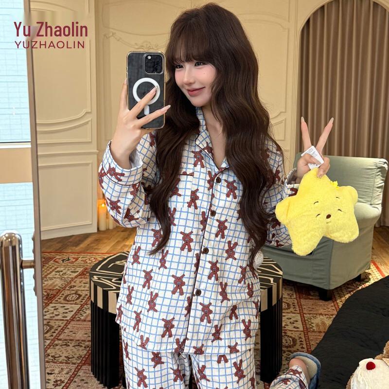 YUZHAOLIN Women s Plaid Bear Print Long Sleeve Pajama Set XL