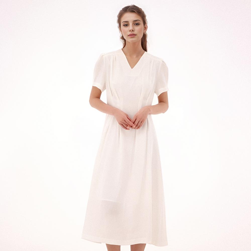 ACUD V Neck Linen Dress_White