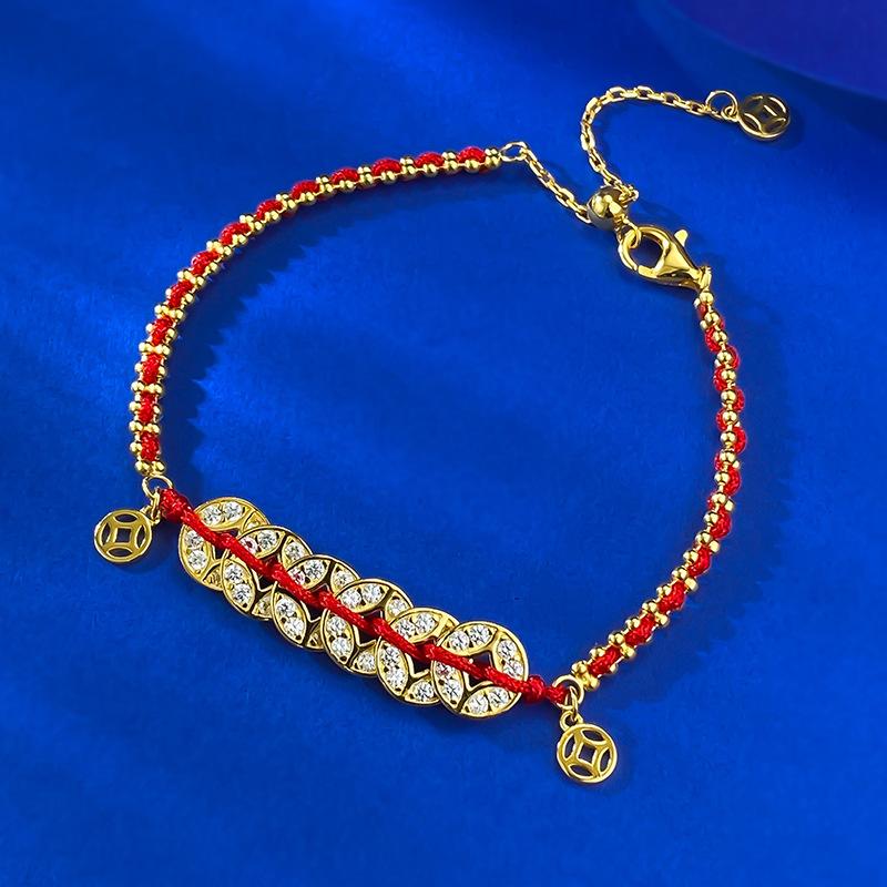 New S925 Silver Wudi Coin Red Rope Bracelet Chinese China-Chic Fengqian Duoduo Wedding Jewelry adjustable