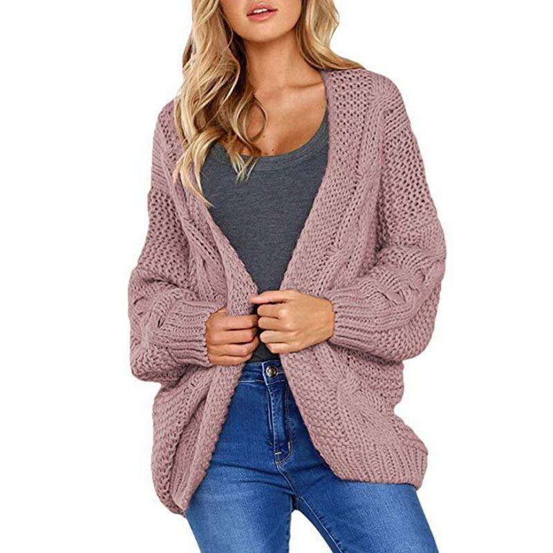 Women S Chunky Twist Knit Mid Length Loose Fit Casual Cardigan