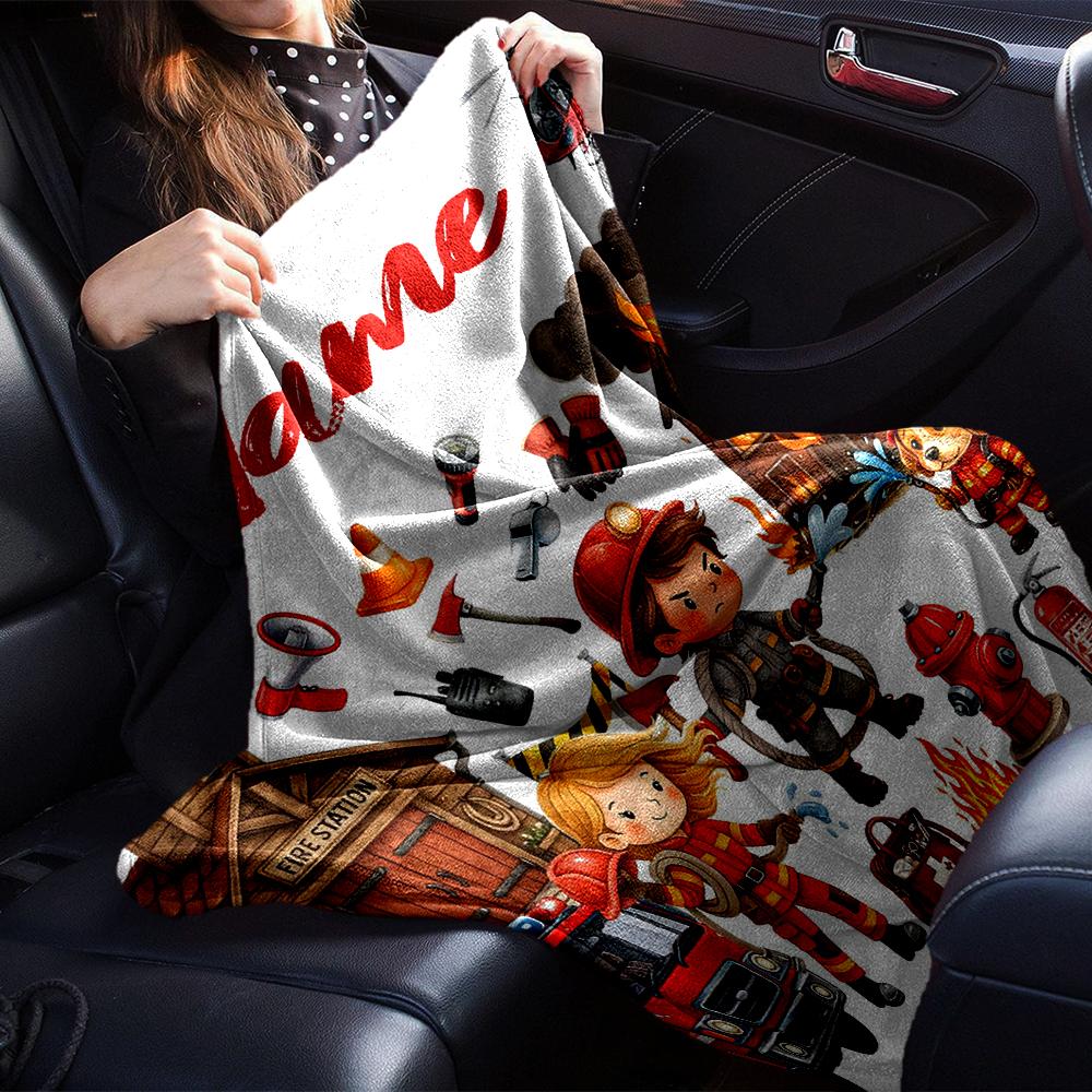 Custom Name firefighters Theme Printed Blanket - Perfect for Couch, Bed, Travel & Outdoor Use | Machine Washable, Cozy & Durable.
