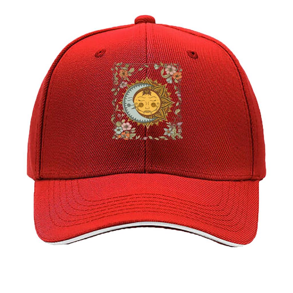 Celestial Sun Moon Face Floral Vintage Boho Art Sandwich Baseball Cap Sun Cap Outdoor Workouts Hat