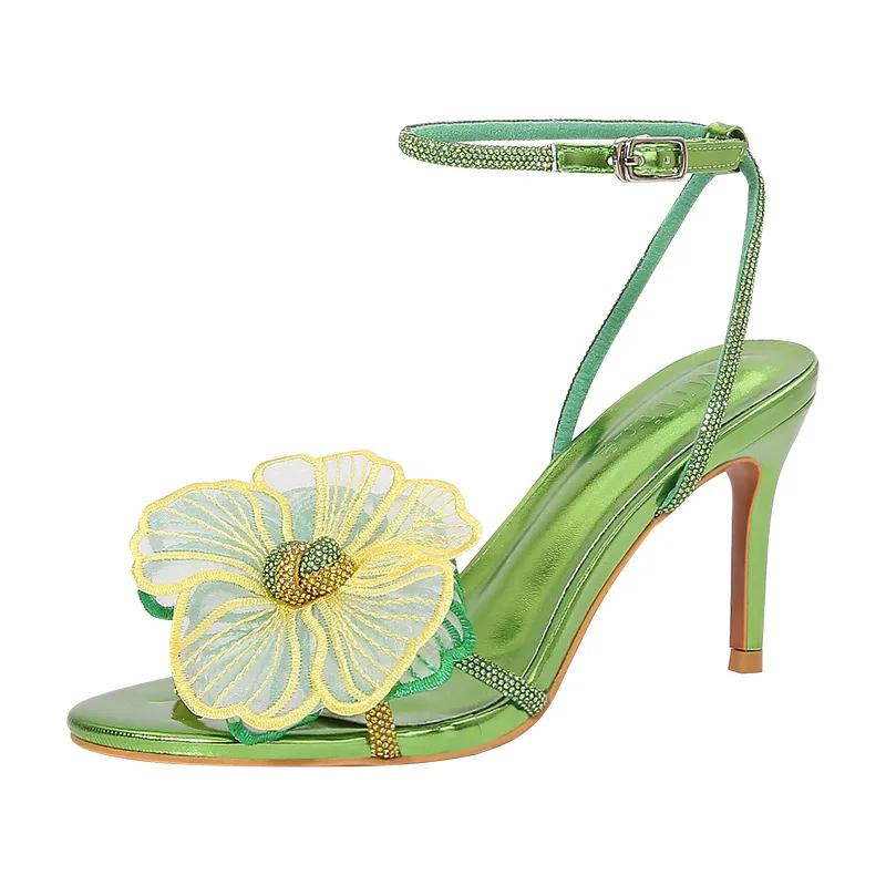 Modne Damskie Sandały na 8cm Wysokim Obcasie Sandały z Jednym Paskiem Sandały z Kokardą z Cyrkonii Buty na Wysokim Obcasie Szpilki Designerskie Sandalias De Mujer