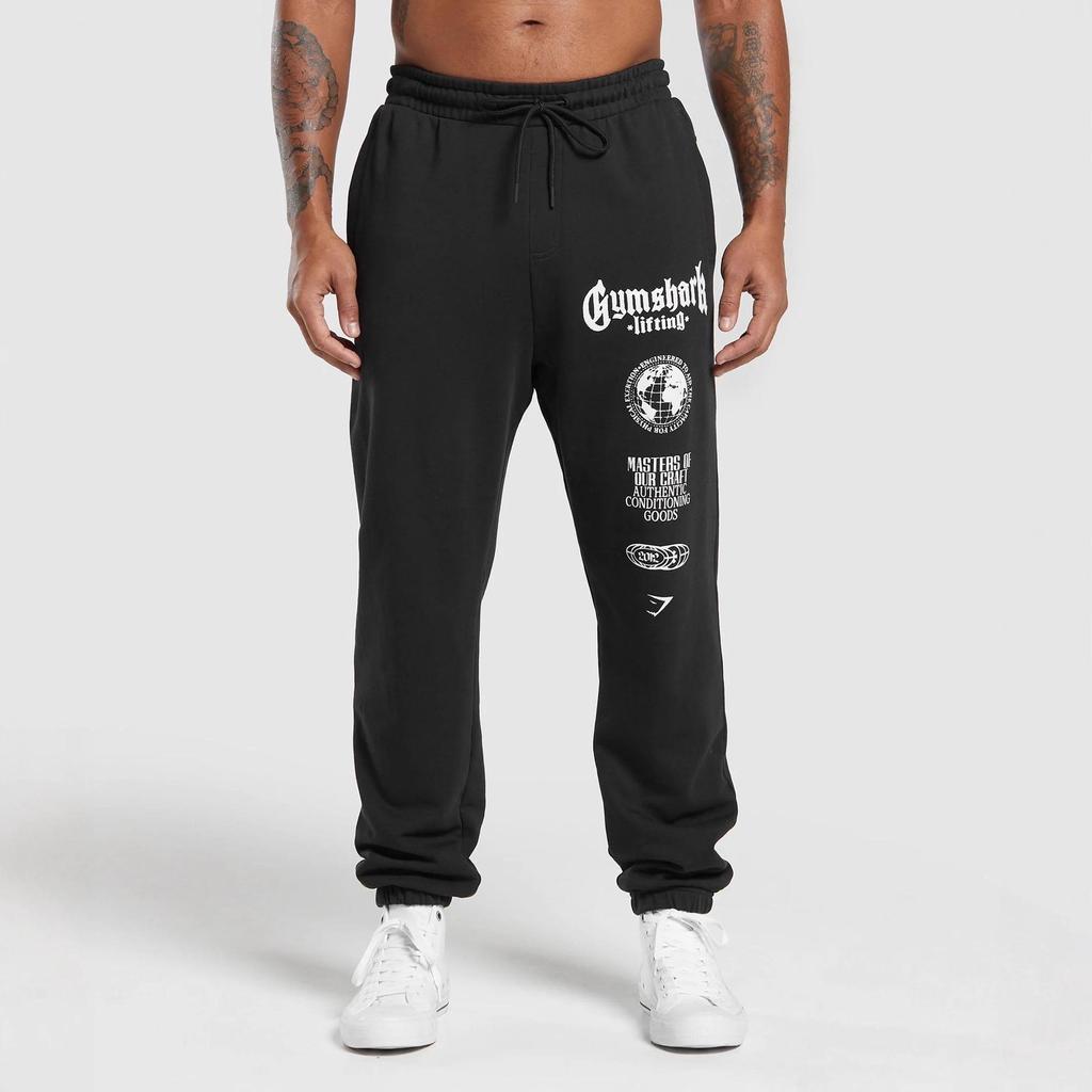 Men's American Style Shark Fitness Joggers - Outdoor Sports, Casual, Cotton, Loose Fit, Plus Size