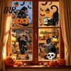 Reusable Holiday Window Film 4 Sheets Halloween Black Cat Clings, Spooky Pumpkin Sticker Sticker, Double Sided Static Decals for Glass Door