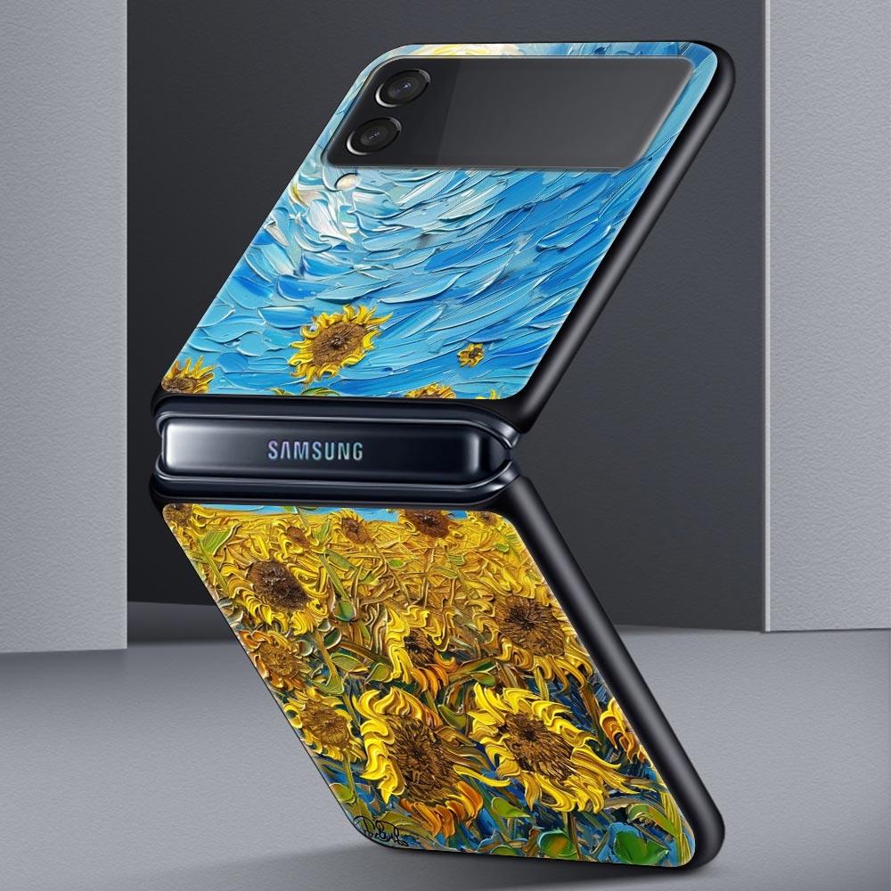 Case for Samsung Galaxy Z Flip 3 4 5 6 Folding Van Gogh Sunflowers The Starry Night For Samsung Z Flip4 Flip5 PC Hard Cover