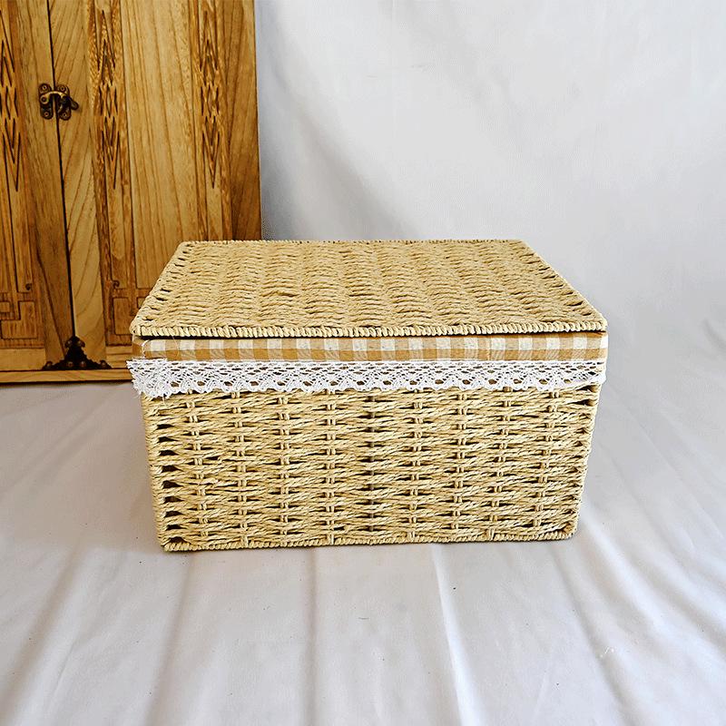 

Плетеный ящик для хранения из имитации ротанга с крышкой для организации закусок, игрушек и одежды