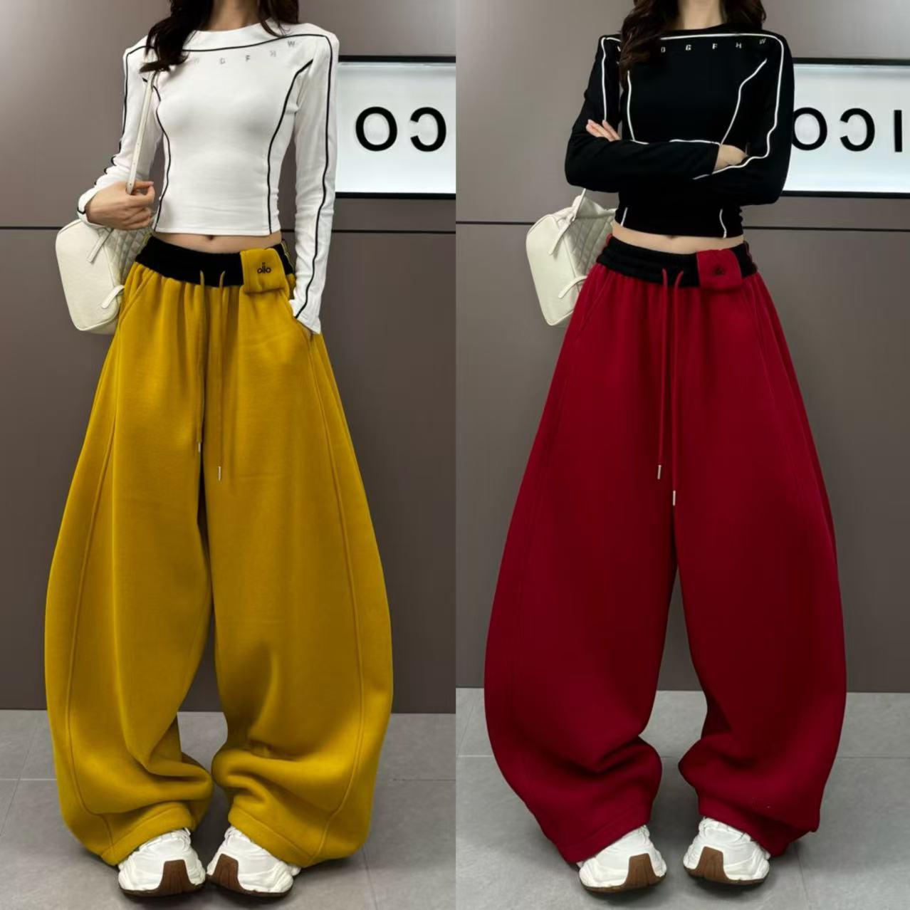 

2026 Spring Color Block Wide-Leg Casual Floor-Length Pants L жовтий
