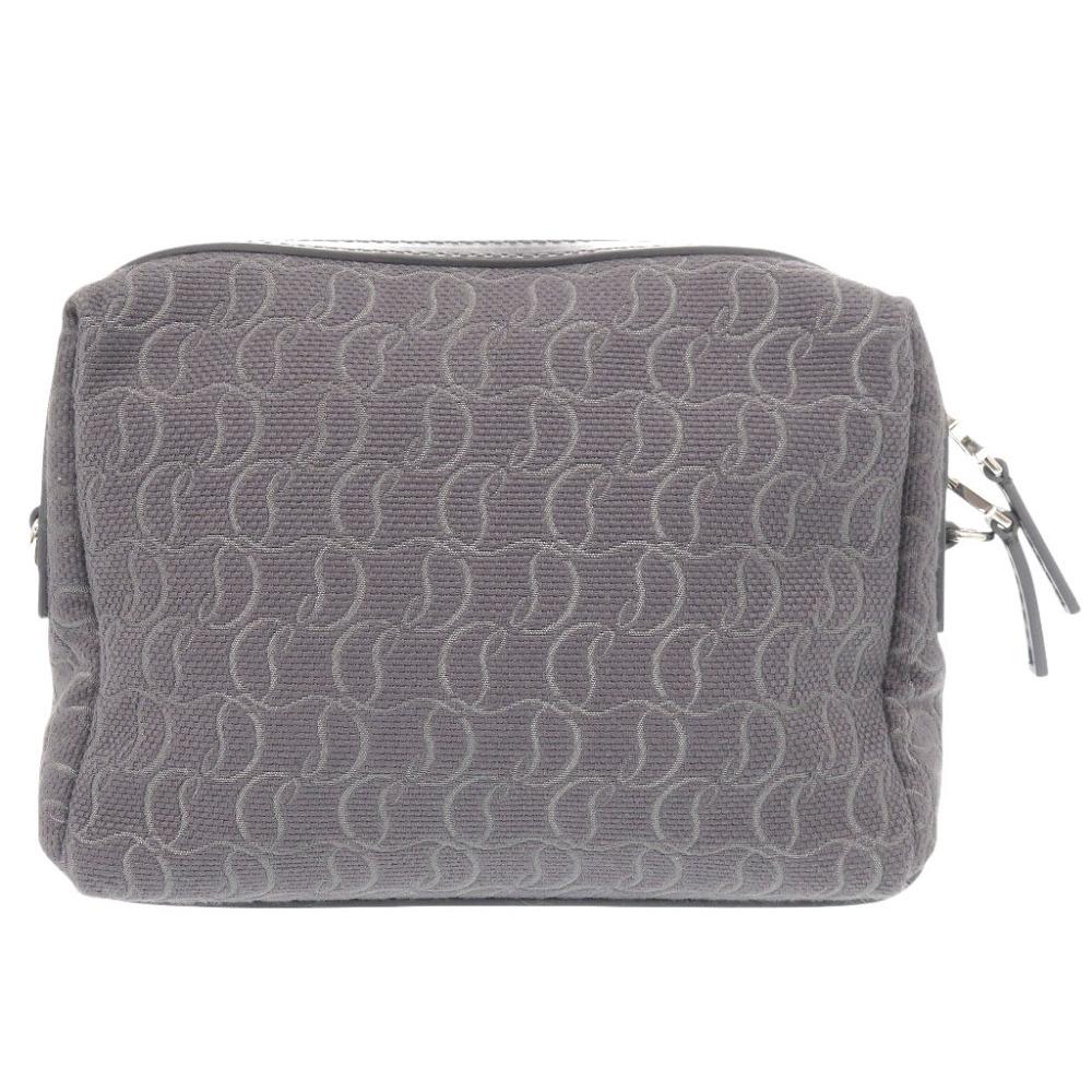 Used AUTHENTIC Christian Louboutin ZIP N FLAP Shoulder Bag gray Canvas/Leather