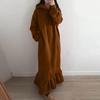 Abito maxi felpa da donna con cappuccio in pile tinta unita vestito estivo ampio autunno inverno volant abito lungo con cappuccio streetwear